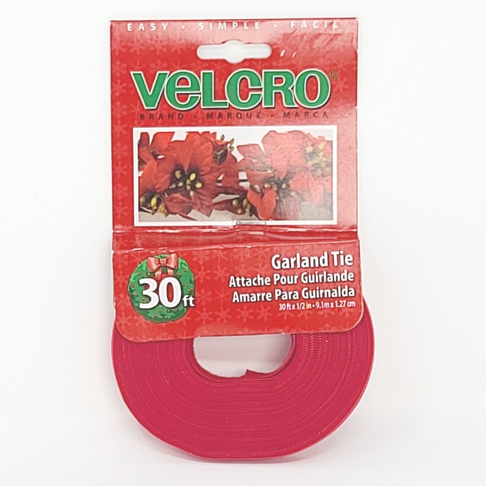 Red VELCRO Brand Garland Tie 30ft x 1/2in Hook and Loop Fastener New Christmas